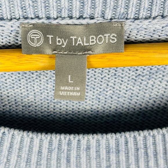 T by Talbots Women Cotton Crewneck Pullover Sweater Sz L Blue Coastal Cozy Comfy - Picture 4 of 10